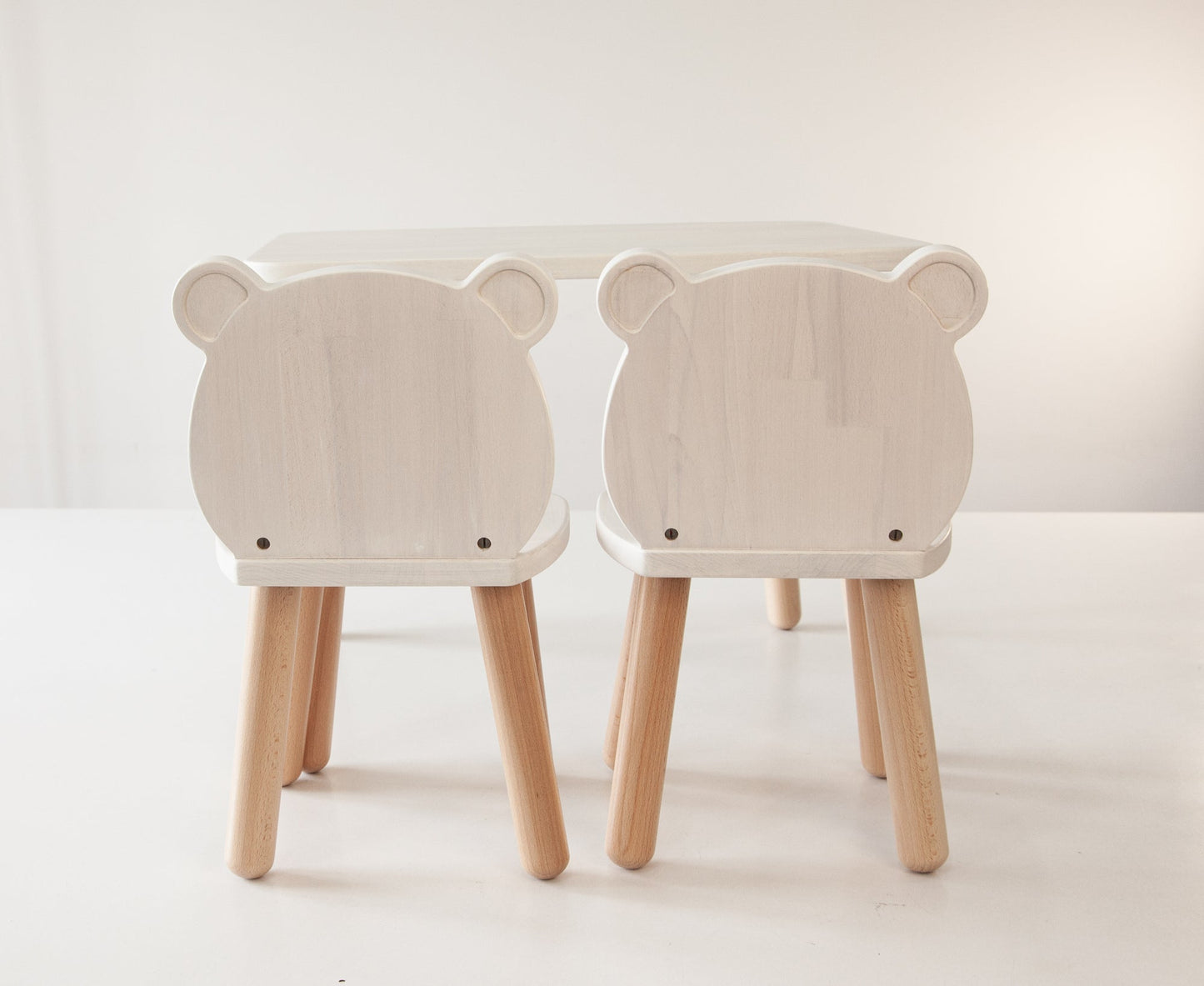 Ensemble table et chaises ours en bois pour enfants - Bois de hêtre