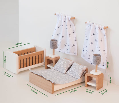 Ensemble de meubles de chambre à coucher en bois pour maison de poupée