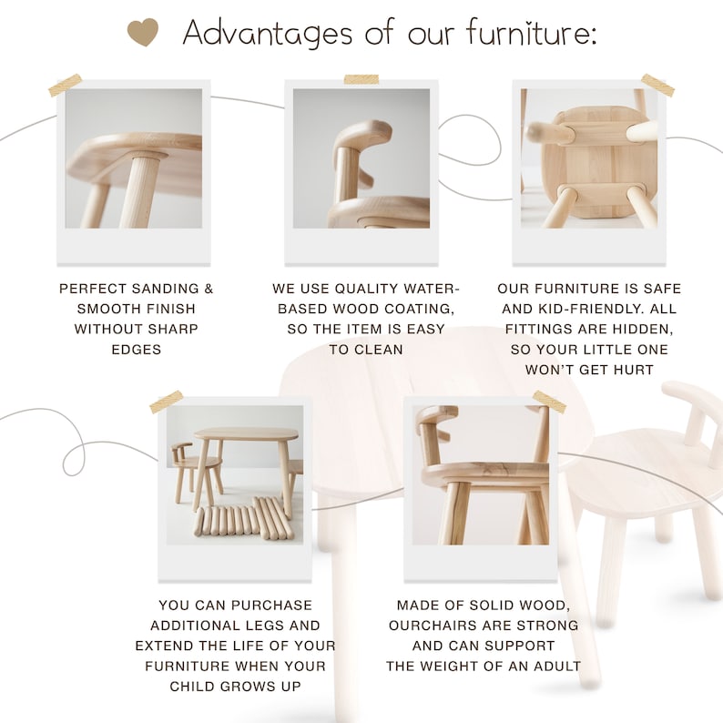 Ensemble table et chaises en bois pour enfants - Bois de hêtre