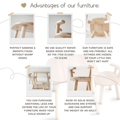 Ensemble table et chaises en bois pour enfants - Bois de hêtre
