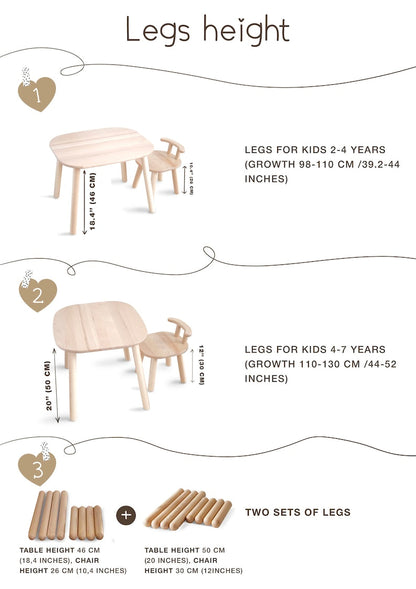 Ensemble table et chaise pour enfant en bois de hêtre