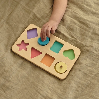 Puzzle en bois aux formes géométriques - Couleurs arc-en-ciel
