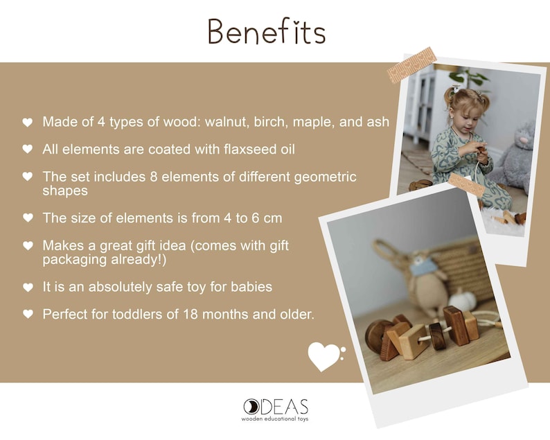 Jeu de laçage en bois avec formes géométriques