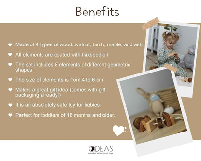 Jeu de laçage en bois avec formes géométriques