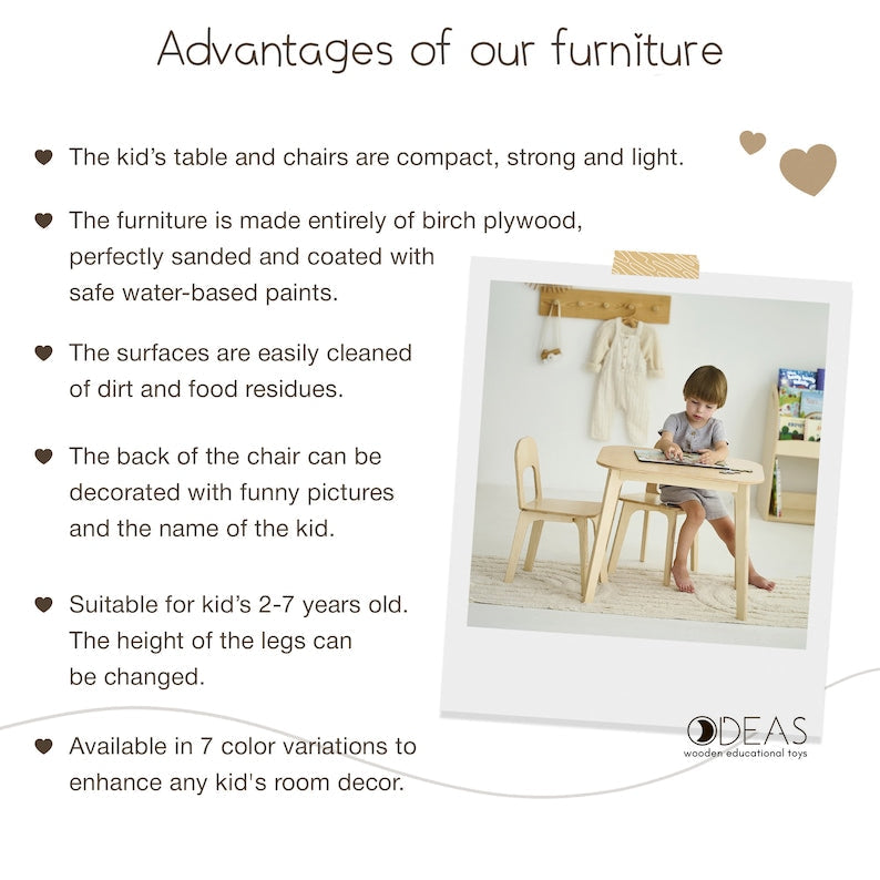 Ensemble bibliothèque, table enfant et deux chaises - 7 couleurs 