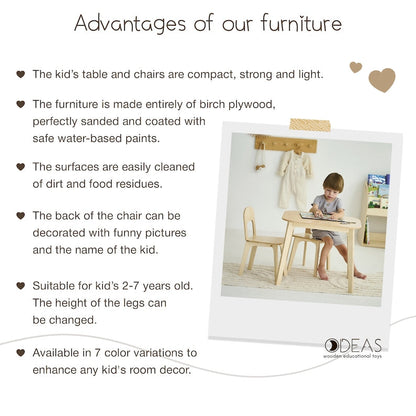 Ensemble bibliothèque, table enfant et deux chaises - 7 couleurs 