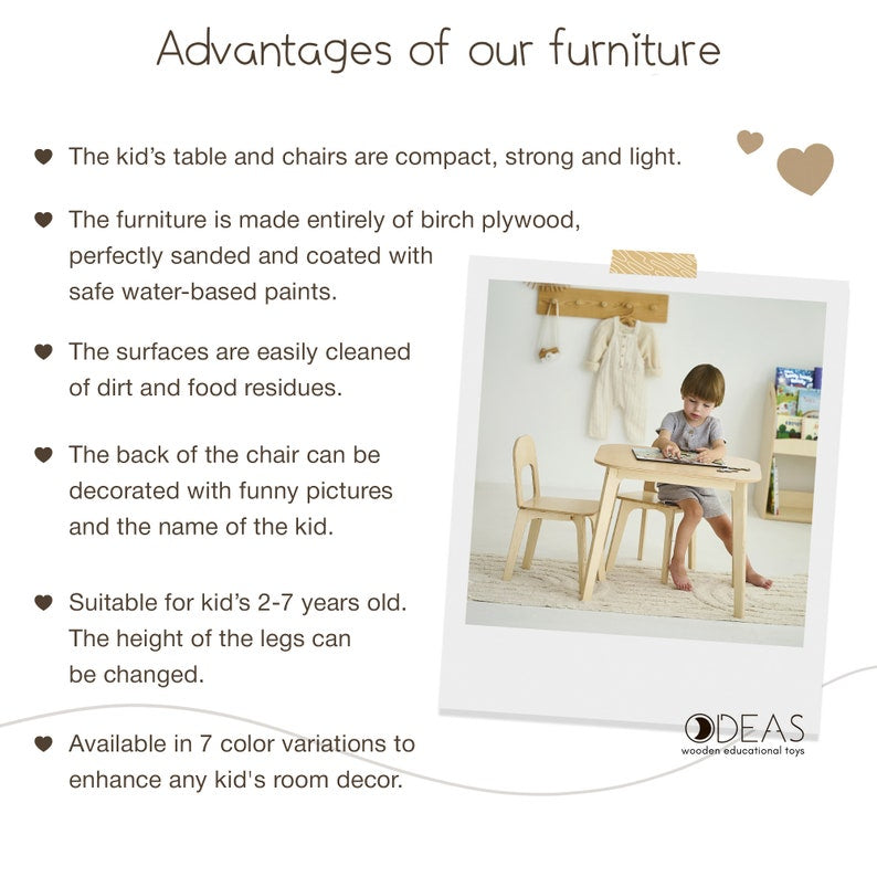 Ensemble table et chaises pour enfants - 7 couleurs