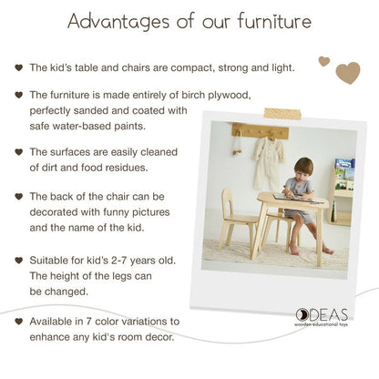 Ensemble table et chaises pour enfants - 7 couleurs