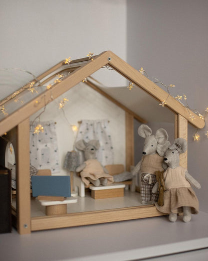 Petite maison de poupée en bois avec meubles de salon